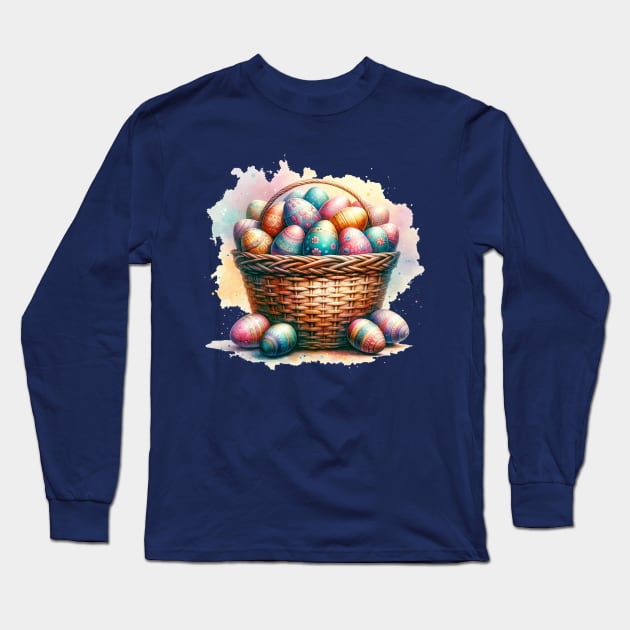 Easter Elegance Basket of Painted Eggs Long Sleeve T-Shirt by GracePaigePlaza